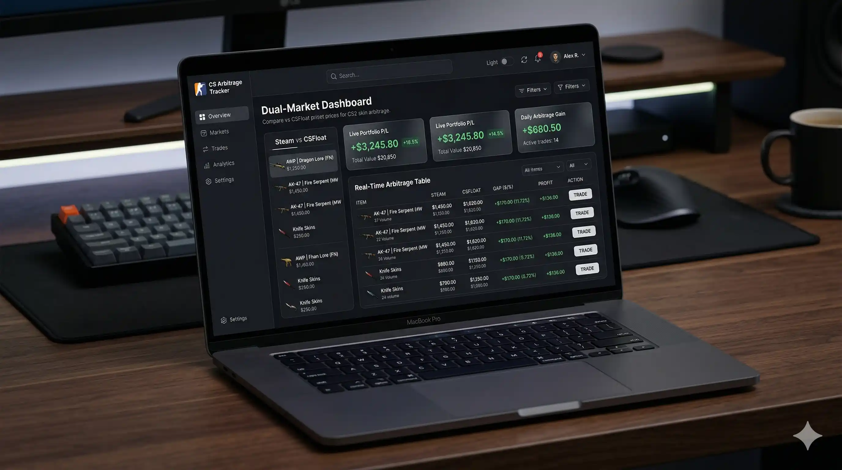 CS Arbitrage Tracker trade calculation dashboard